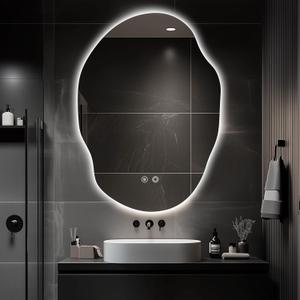 LED Bathroom Mirror with Lights,Asymmetrical Led Bathroom Vanity Mirror for Wall with Front and Backlit, Anti Fog, 3 Colors and Dimmable Light,[Horizontal/Vertical] 35" H x 25" W (Clear)