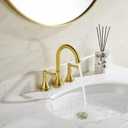 TimeArrow Brushed Gold 8 inch Widespread Bathroom Sink Faucet 3 Holes with Pop-Up Drain, 2 Handle Modern Bathroom/Vanity/Lavatory Faucet with Brass 360 Swivel Spout, TAF830Y-PB