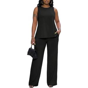 Ekaliy Womens 2 Piece Outfits Casual Sleeveless Lounge Set Summer Tracksuits Matching Sets Beach Fashion Clothes (Black, L)