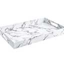Home Redefined Modern Elegant 17.5"x12" Rectangle White Marble Faux Leather Decorative Tray Ottoman Coffee Table Perfume Living Room Kitchen Serving Tray Display Vanity with Handles for All Occasion's