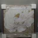 Ivory Flower Shine Taupe Canvas Elegant White Gold Wall Art, Gold Frame, 24" x 24"