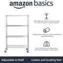 Amazon Basics 4-Shelf Adjustable Heavy Duty Storage Shelving Unit with Wheels, No-Tool Easy Assembly, Garage Shelving, Metal Wire Rack with Casters and Leveling Feet, 36" x 14" x 57.8", Chrome