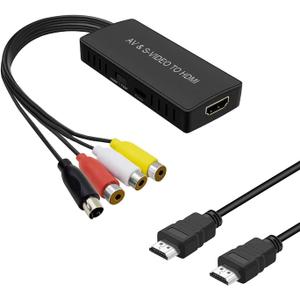 S-Video and AV to HDMI Converter, PS2 HDMI Adapter, AV to HDMI Adapter Support 1080P, PAL/NTSC Compatible with WII, WII U, PS one, PS2, PS3, STB, Xbox, VHS, VCR, Blue-Ray DVD Players