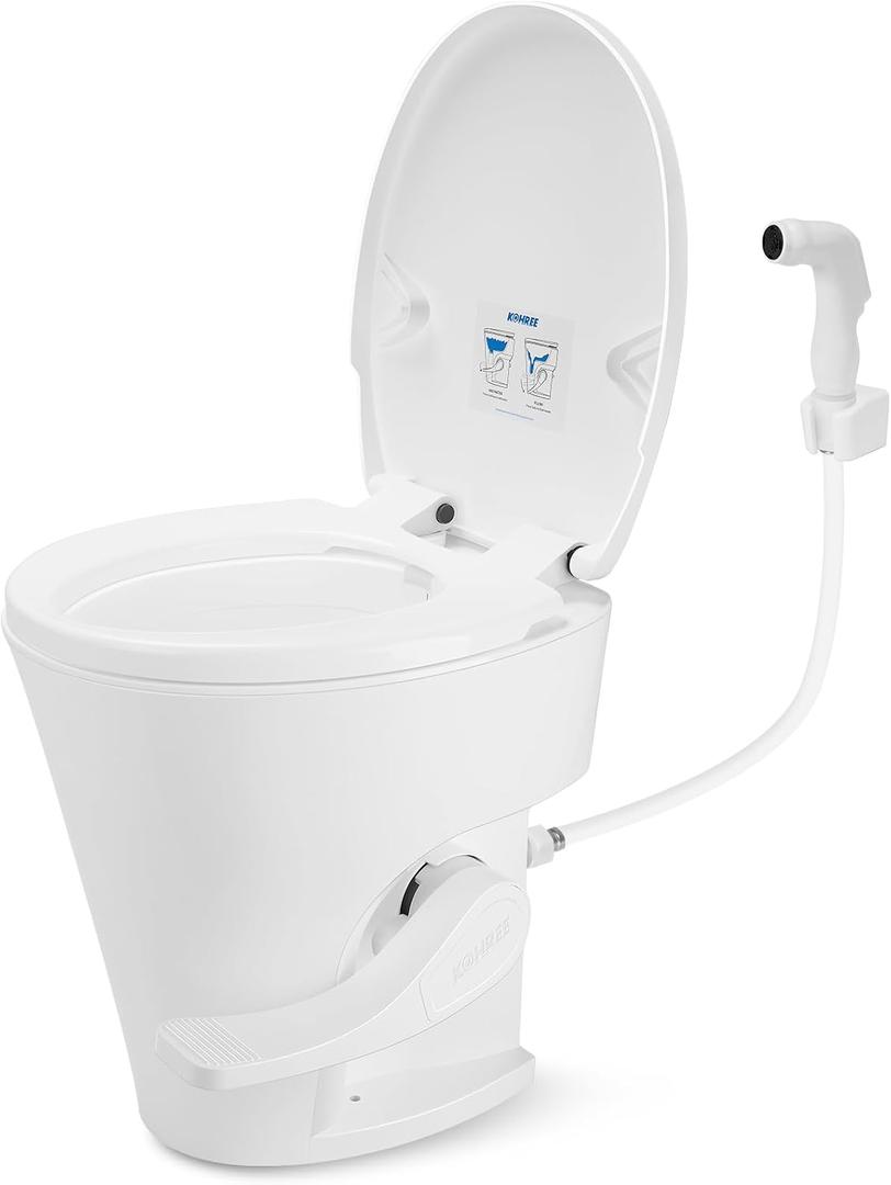 Kohree RV Toilet, 18.5 Residential Height, Soft Close Seat & Cover, Deeper Bowl & Longer Seat, Efficient Gravity Flush System, Foot Pedal Operation, Universal Fit for RV Motorhomes Campers, White