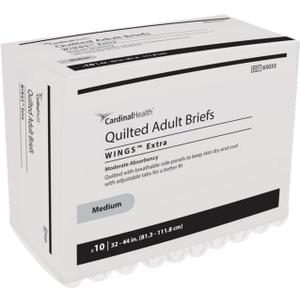 Cardinal Health Quilted Adult Briefs, Wings Extra, Moderate Absorbency, White, Medium, 65033, Case of 100