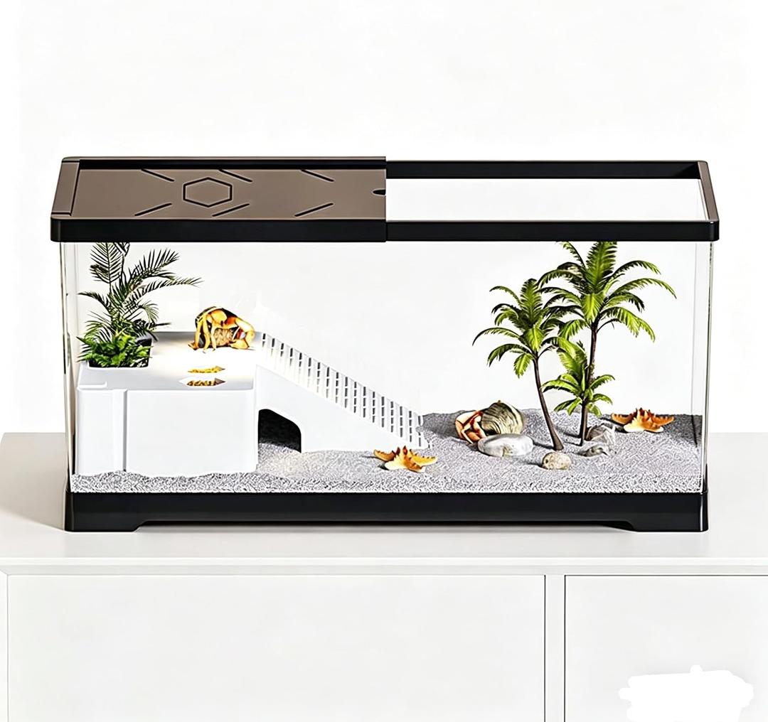 Aquatic Turtle Fish Tank 24" x 10" x 11", 11 Gallon Reptile Terrarium with Basking Platform & Bottom Drainage, PC Material Habitat Enclosure for Juvenile Turtle, Crayfish, Crab, Amphibian