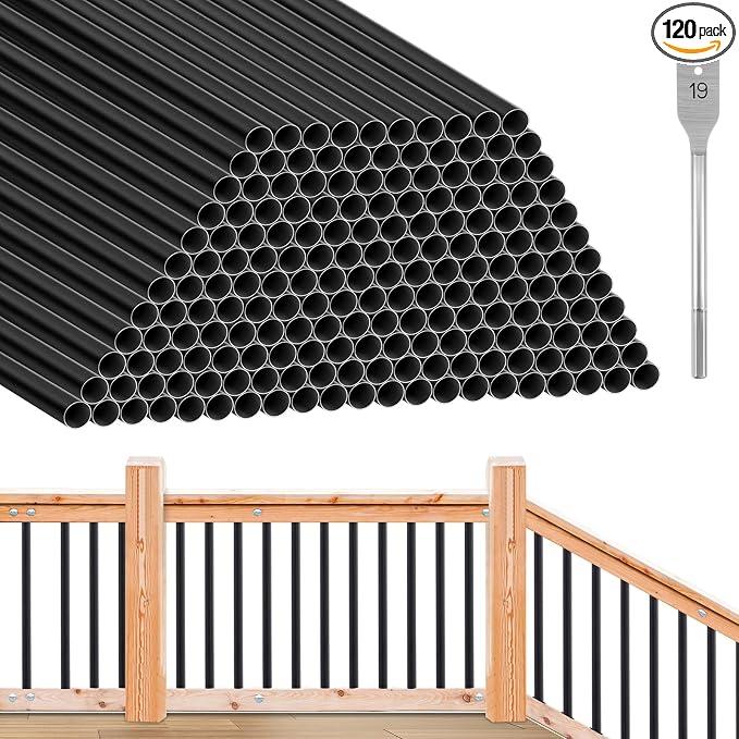 Yaocom Aluminum Deck Balusters Black Metal Deck Railing, 36"x 3/4", 120 Pcs
Hollow Round Outdoor Porch Deck Spindles, Indoor Stair Railing, for Wood and Composite Deck