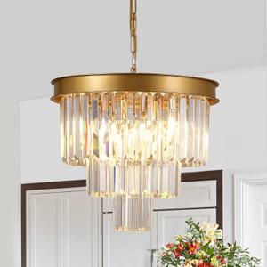 Gold Crystal Chandeliers 16” Modern Pendant Light Fixture for Dining Room