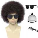 70s Disco Afro Wig - Unisex Large Curly Wig for Men & Women, Perfect for Halloween, Cosplay, Retro Party, Disco Costume (Dark Brown)