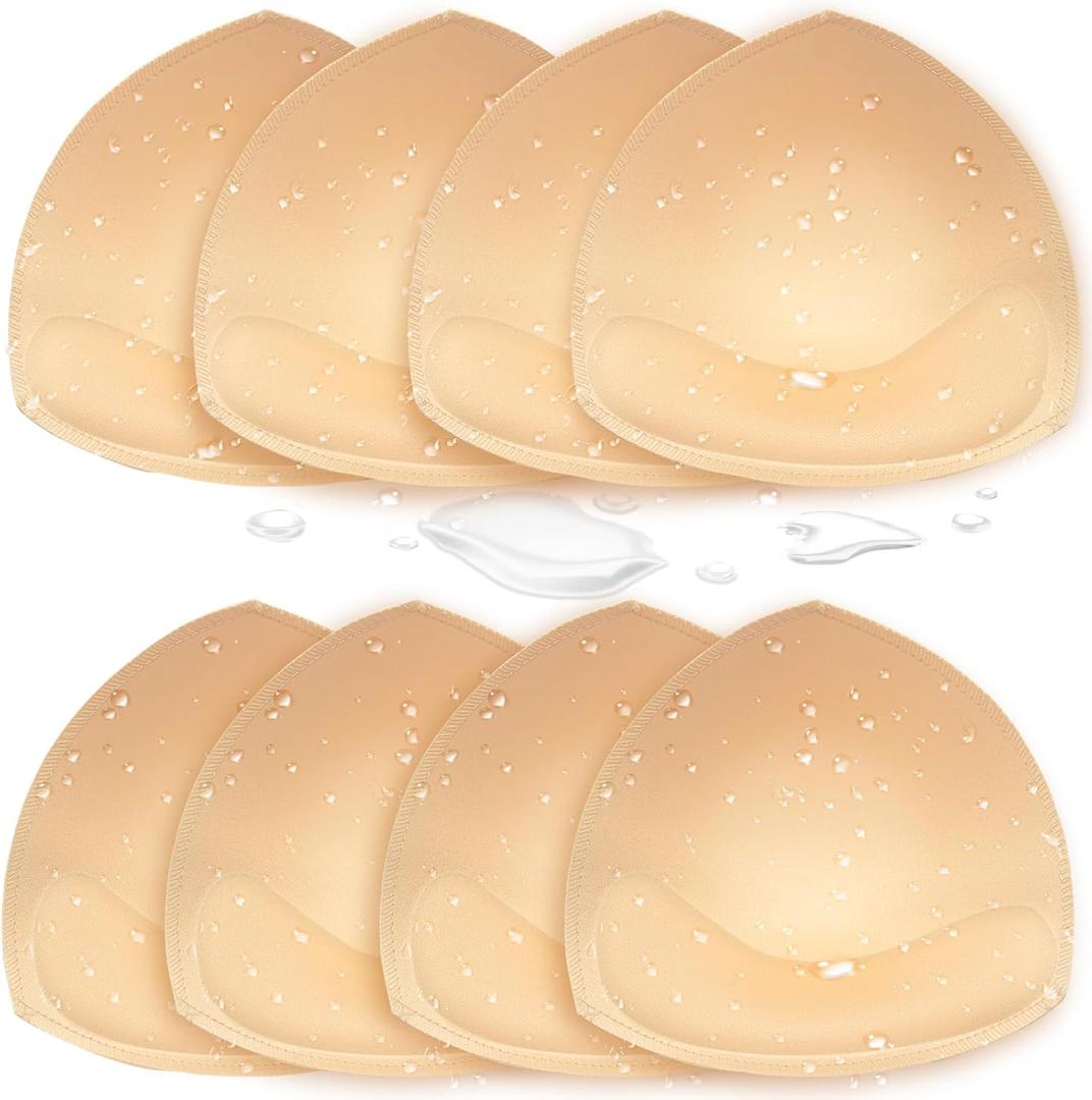 Waterproof Bathing Suit Cups Inserts - Swimsuit Pads Insert Push up for Women, 4 Pairs Sewn-Edge Bikini Padding Insert (Beige)