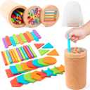 Montessori Wooden Toddler Toys 3-In-1 Fine Motor Skills Learning Set Educational Color Sorting Sensory Toys for 3+ Year Teaches Object Permanence & Cause-Effect Gifts for Boys & Girls