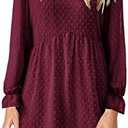 KIRUNDO Womens Dresses 2024 Spring Summer Long Sleeve Mini Dress V Neck Flowy Casual Swiss Dot Loose Babydoll Dress S