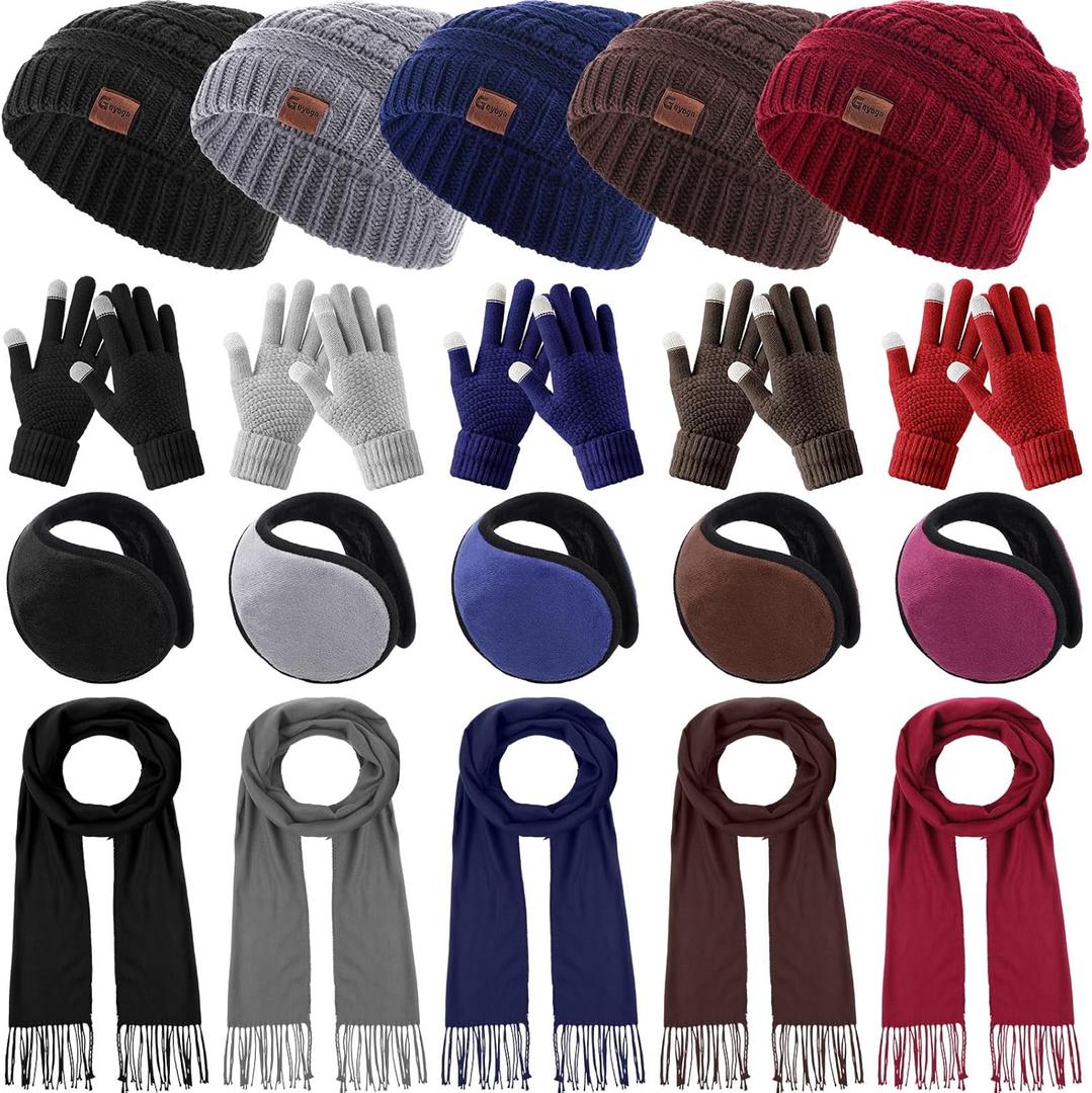 Geyoga 20 Pcs Winter Hat Scarf Gloves and Ear Warmer Set, Knit Beanie Hat Touch Screen Gloves Neck Scarves Ear Muffs Warm for Men Women Cold Weather