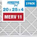 Aerostar 20x25x4 MERV 11-2 Count - Pleated Furnace & Air Conditioner Filters - Removes Dust, Cold & Flu Germs, Lint, Mold, Pet Dander, Allergy-Causing Pollen, Smog & Smoke