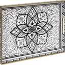 MAONAME Plastic Serving Tray with Handles, Modern Black Tray for Coffee Table, Rectangular Trays with Flower Pattern, Decorative Trays for Ottoman, 15.8" Lx 11.8" W X 1.6" H