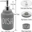 Ceramic Soap Dispenser Bottles, Engraved Hand & Dish Labels, Eco-Friendly Design for Kitchen Sink, Bathroom Countertop, Modern Farmhouse Decor (2-Pack,16 Oz, Gray)