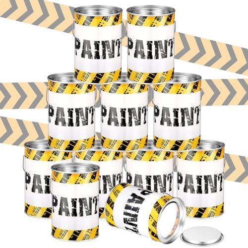 Reallnaive 12 Pcs Construction Themes Empty Paint Cans with Lids Art Paint Party Favors Supplies Decor Construction Birthday Decoration 3 x 5 Inch Clear Plastic Bucket for Treats Candy Craft DIY Decor