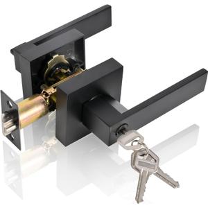 High-Security Stainless Steel Door Handle - with Lock and Key, Door Lever for Bedroom, Bathroom and Rooms(Black)