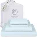 Threadmill Cotton Full Size Sheet Set | 100% Cotton Sheets for Full Size Bed | Damask Jacquard Full Bed Sheets Set with 16 Deep Pocket | Soft Sateen Weave 4-Piece Cooling Bedding Set | Blue (Light Blue Astra)