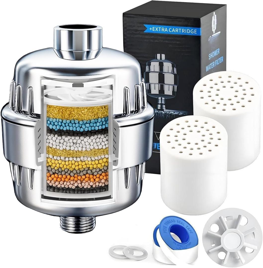 Shower Head Filter for Hard Water & Hair - 2 Replacement Cartridges -20 Stage - Water Softener to Remove Chlorine and Fluoride,BTHF-02 Shower Head Filter for Hard Water & Hair - 2 Replacement Cartridges -20 Stage - Water Softener to Remove Chlorine and Fluoride,BTHF-02