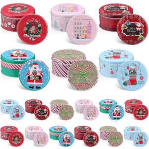 LemonRoad 18 Pack 5.2 Inch Round Christmas Cookie Tins with Lids for Gift Giving Holiday Treats, Metal Empty Candy Tin Containers, Small Xmas Cookie Jar for Baking Party Favors(Classic Style)