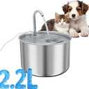 Stainless Steel Cat Water Fountain, 74oz/2.2L Automatic Pet Fountain with Replacement Filters andComes with 2 Replacement Water outlets, Silver (Silver + 3 Filters + 3 Pump Sponges, 74oz)