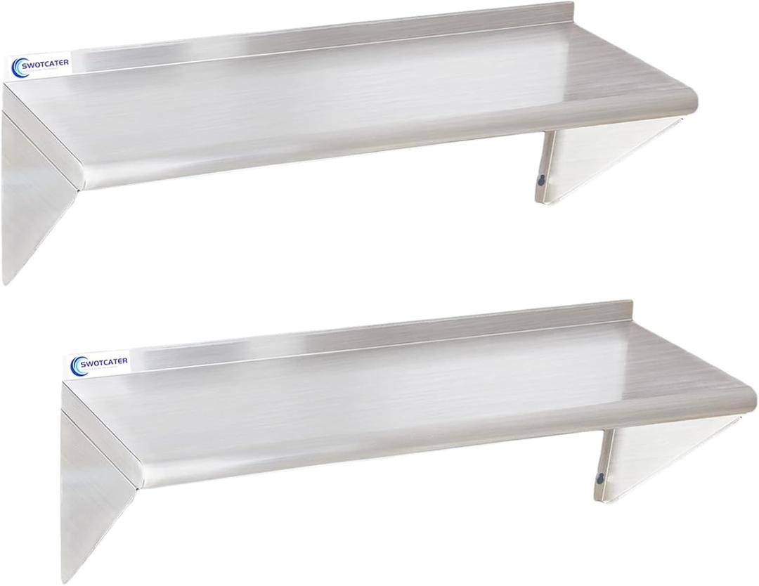 SWOTCATER Stainless Steel Shelf 2 Pack 12"x36", Wall Mounted Metal Shelves