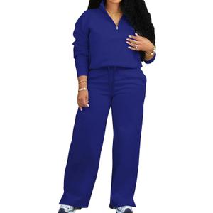 Adogirl Women 2 Piece Outfits Sweatsuit Set Fall Long Sleeve Half Zip Sweatshirt Wide Leg Sweatpants Tracksuit Lounge Sets (XX-Large, Blue)