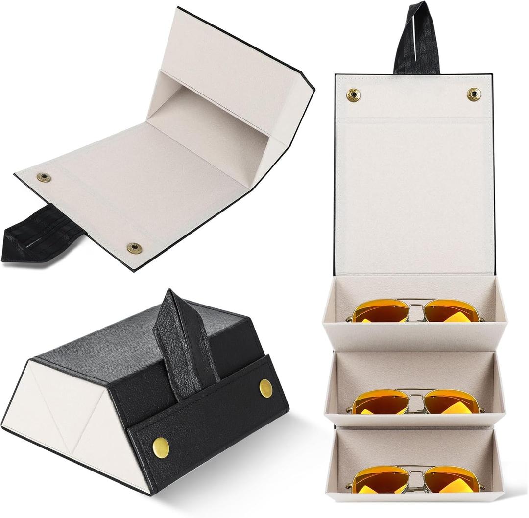Travel Sunglasses Organizer, Sunglasses Travel Case for Multiple Pairs, Multiple Glasses Travel Case for Women, Men (Black & 6.5*6.1*3.0 Inch)