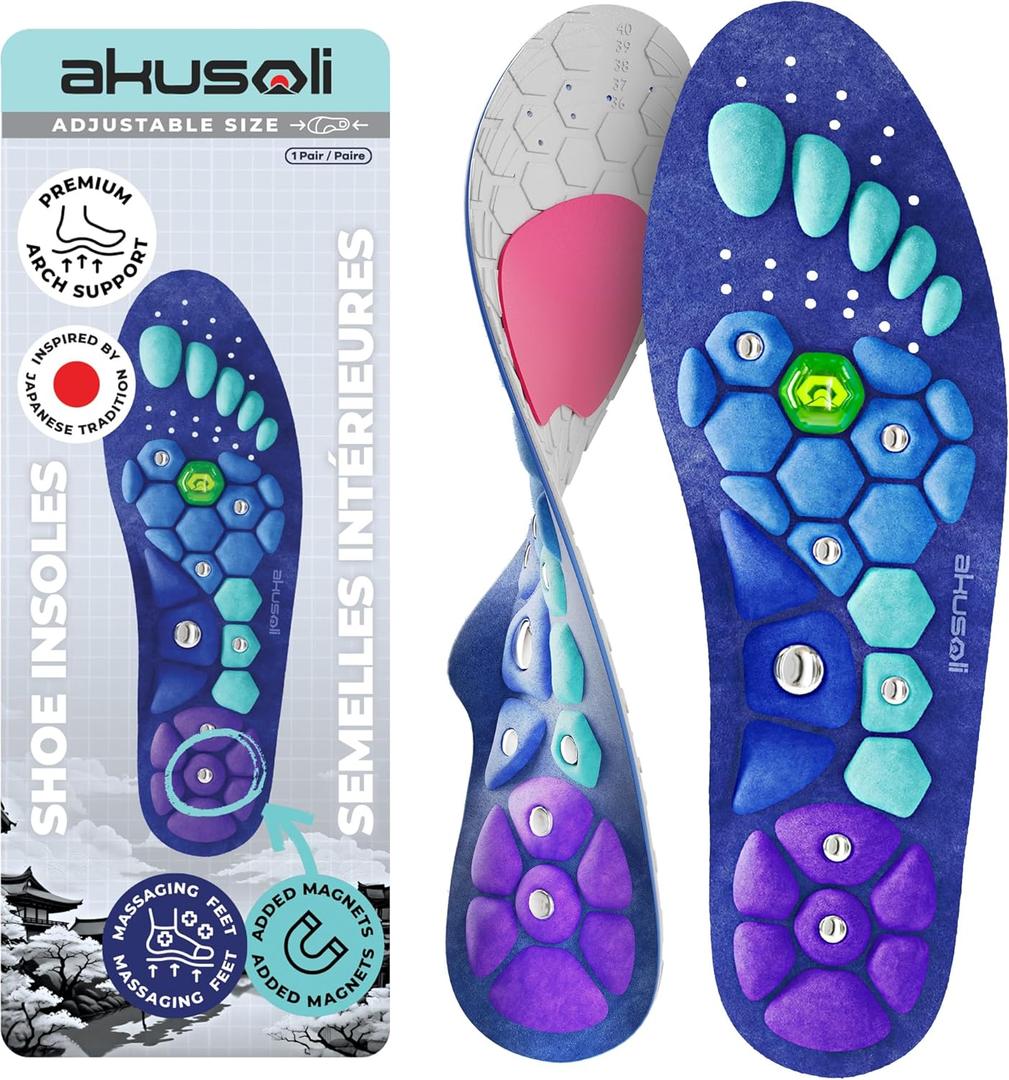 Akusoli Insoles Men & Women, Insoles for Flat Feet & Men Work Boots, Arch Support Inserts for Women Standing All Day, High Arch Support & Flat Foot Inserts L/XL US Womans 10-12 Mens 8-13