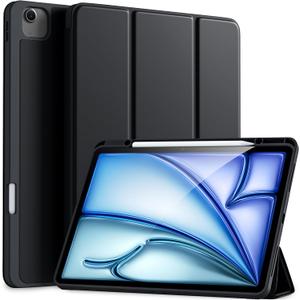 Akkerds Compatible for iPad Air 13 Inch Case (M3/M2) 2025/2024 with Pencil Holder, Trifold Stand Protective Cover/Soft TPU Back for iPad Air 13 Case, Supports Touch ID, Auto Wake/Sleep, Black