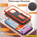 Case is Specially Designed for iPhone 11 6.1 Inch, Full Body Protection Heavy Duty Shock Absorbing 3 in 1 Silicone Rubber Built-in Stand with 2 Tempered Screen Protectors-Orange/Clear