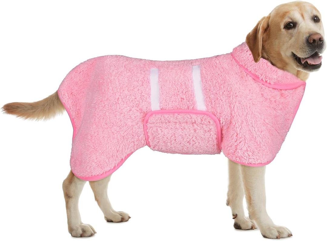 Bienbee Dog Bathrobe, Quick Drying Super Absorbent Dog Robes for After Bath, Warm Keeping Dogs Towel, Dogs Bath Supplies, Pink L
