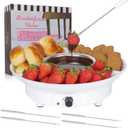 Electric Fondue Set with 4 Forks Butter Warmer Set, Chocolate Fondue Kit Melting Pot for Cheese, Chocolate and Tapas, 1 Fondue Bowl and 1 Serving Tray with 3 Section