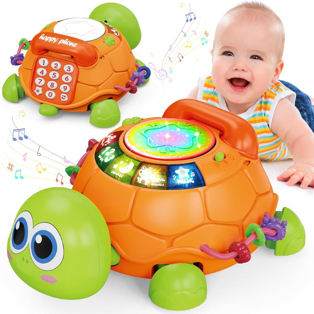 Baby Toys 6 to 12 Months, Musical Turtle Crawling Baby Toys for 12-18 Month, Early Learning Educational Toy with Light & Sound, Birthday Toy for Infant Toddler Boy Girl 7 8 9 10 11 month 1-2 Year Old (Orange)