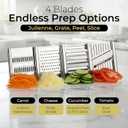 Gramercy Handheld Mandoline Slicer for Kitchen - Stainless Steel Veggie & Fruit Slicer with 4 Blades - Slicer, Julienne & Grater; Cut Resistant Safety Glove & Cleaning Brush Included; Dishwasher Safe