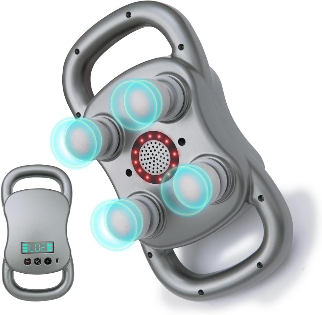 Massage Gun Deep Tissue, 4-Heads Handheld Massager Gun for Back, Shoulder, Leg, Neck, Electric Percussion Massage for Pain Relief, Perfect Gifts, Grey