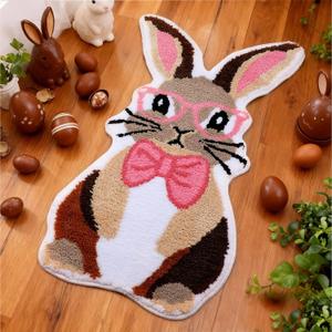 Dunzy Easter Bathroom Rug Bunny Bath Mat 18 x 31 Inch Retro Vintage Spring Easter Bathroom Decor Rabbit Rug Soft Absorbent Non Slip Cute Bath Mat for Tub Bedroom Living Room Home Decor