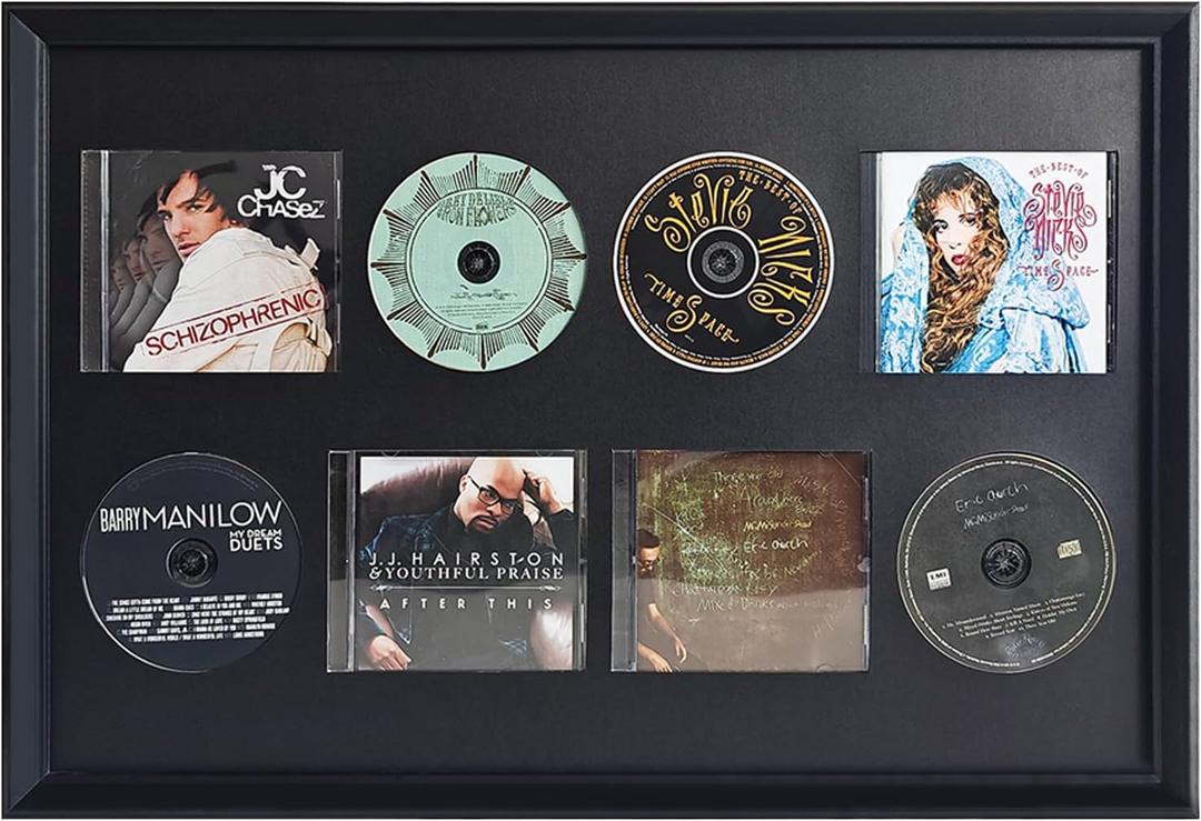 CD CASE/Holder,DVD Storage,CD Display Frame for Discs & Cases,Black Wooden cd case Display case,EVA Foam Slot, Home Decor Desktop and Wall Mountable，Christmas，Valentine's Day Gifts.
