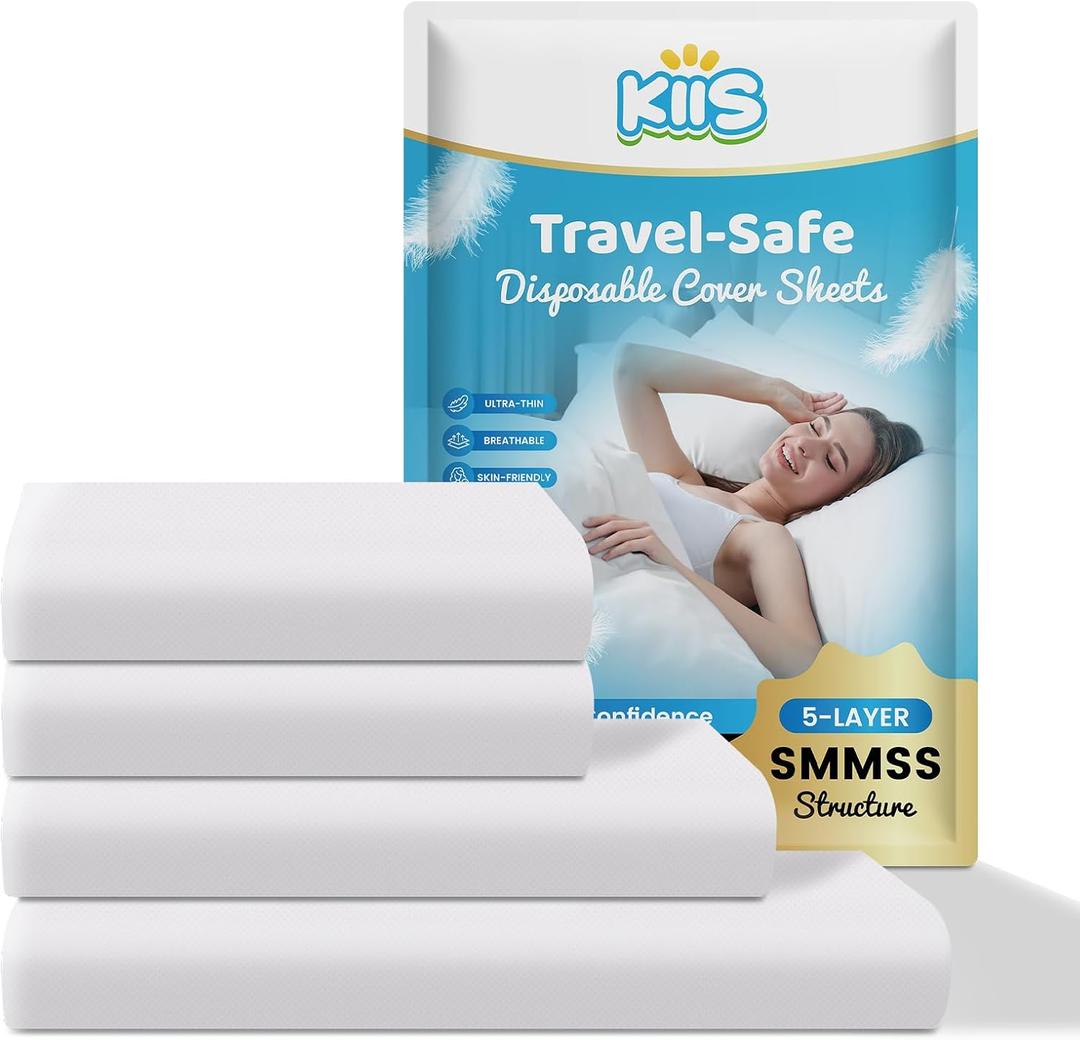 KIIS Travel-Safe Disposable Cover Sheets for Travel, Disposable Bed Sheet, Disposable Duvet/Comforter Cover, Disposable Pillowcases, Perfect for Hotels & Trips (King Size) (King (1 Pack))