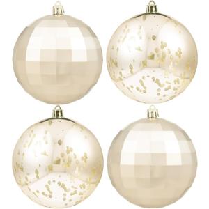 XmasExp Large Christmas Ball Ornaments,4pcs Champagne Giant Shatterproof Plastic Hanging Mercury Xmas Ball Decorations Christmas Tree Ornaments (Champagne Gold, 4")