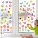 118 Pieces Hello Spring Window Clings Stickers Spring Grow Flower Butterfly Window Decals for School Home Kids Spring Birthday Party Supplies Baby Shower Anti-Collision Decoration