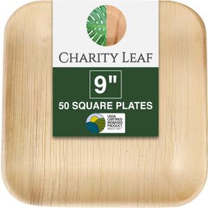 Charity Leaf Disposable Palm Leaf 9" Square Plates (50 pieces) Bamboo Like Serving Platters, Disposable Boards, Eco-Friendly Dinnerware For Weddings, Catering, Events
