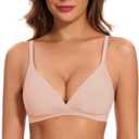 WOWENY Triangle Bras for Women No Underwire Low Cut Deep V Lightly Lined Plunge Bralette Seamless Sexy Push Up Bras (2216-beige)