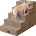 EHEYCIGA Dog Stairs for High Bed 25" H, 5-Step Extra Wide Dog Steps for Bed, Pet Steps for Small Dogs and Cats, Non-Slip Balanced Pet Ramp Indoor, Camel