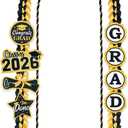 Graduation Leis 2026 and Cords, Grad Money Leis with 8 Grad Glitter Patches for Graduation Party Decorations (Black & Gold)
