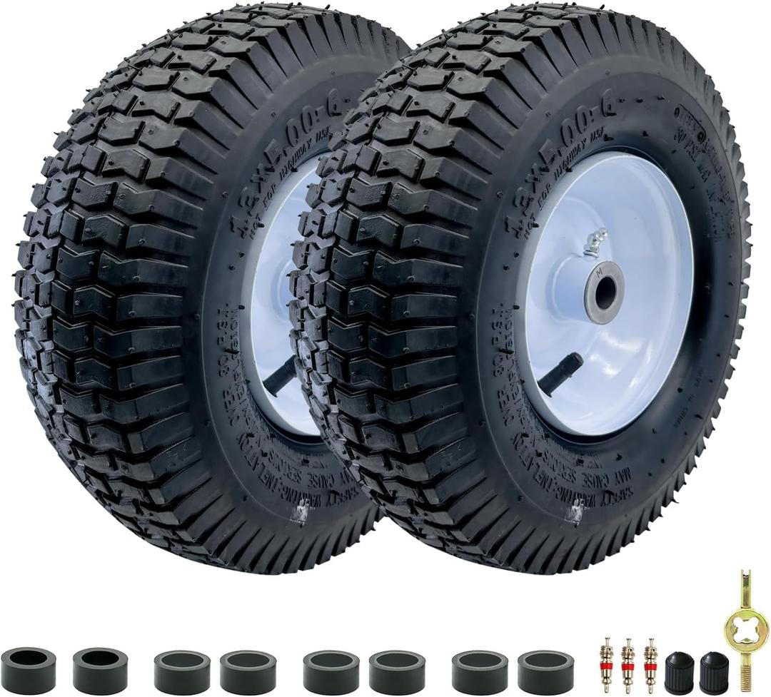 2-Pack of 13x5.00-6" Wheels,13" Pneumatic Tires,Steel Rim and 3/4" Axle Bore Hole(Bushing),3"-6 Centered Hub,for Riding Lawn Mower,Utility Wagon and MoreAll Purpose Utility Tire