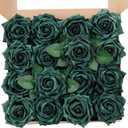 TINGE TIME Peacock Green Flowers Artificial 16pcs Real Looking Foam Fake Roses with Stems for DIY Wedding Bouquets Baby Shower Centerpieces Arrangements Mothers Day Party Tables Decorations