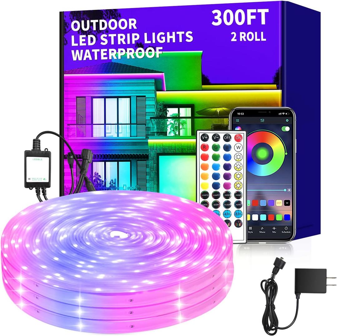 300 ft Outdoor LED Strip Lights Waterproof,IP68 Waterproof LED Light Strips with Remote,App Control Music Sync RGB Outdoor LED Rope Lights,LED Lights for Bedroom,Roof,Deck,2 Rolls of 150ft