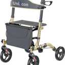 Rollator Walkers for Seniors Folding Rollator Walker with Seat and Four 8 inch Wheels Medical Rollator Walker with Comfort Handles and Thick Backrest Aluminium Frame,Champagne